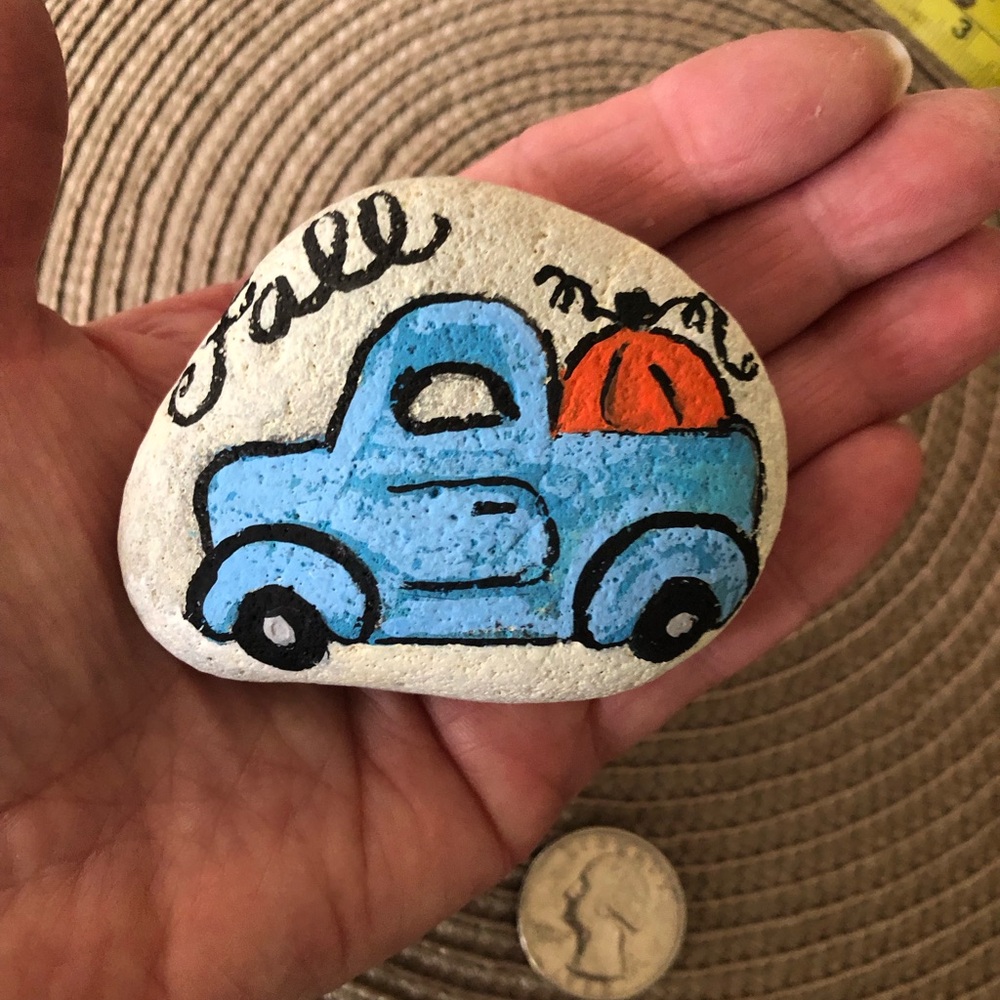 HAND PAINTED FALL TRUCK ROCK